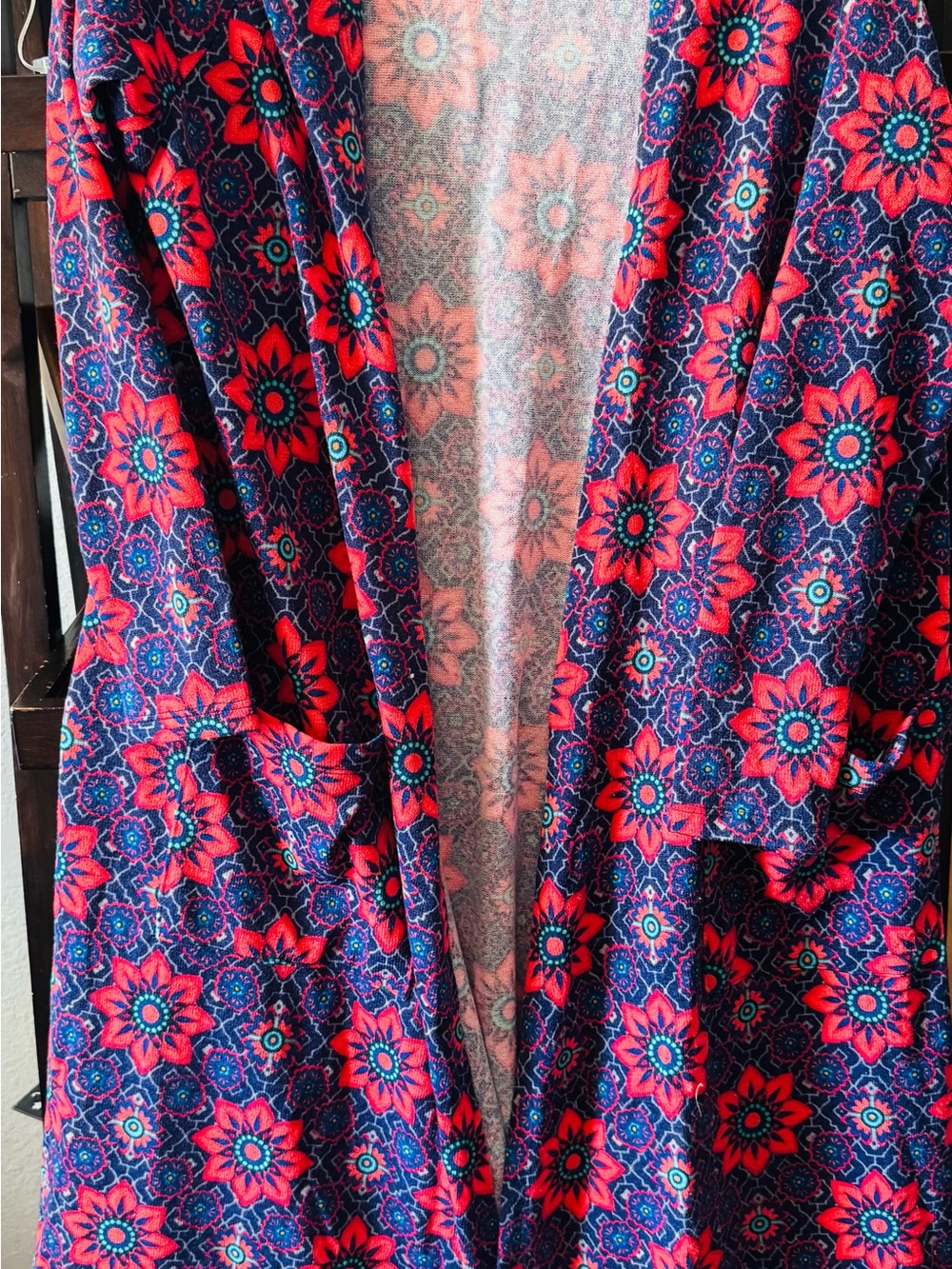 LuLaRoe Floral Open-Front Cardigan in Red & Blue